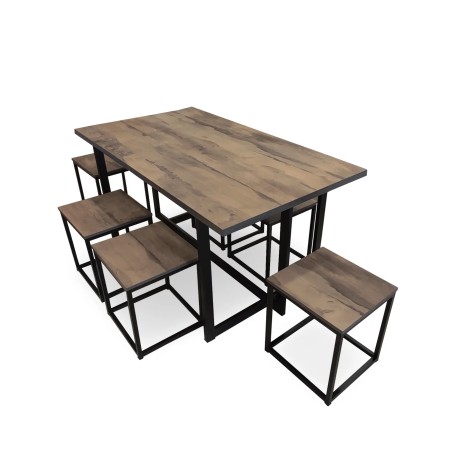 Dining Table with 5 Stools Wooden Texture MDF Lamination top for sale in Lahore Pakistan at best price  latest design
